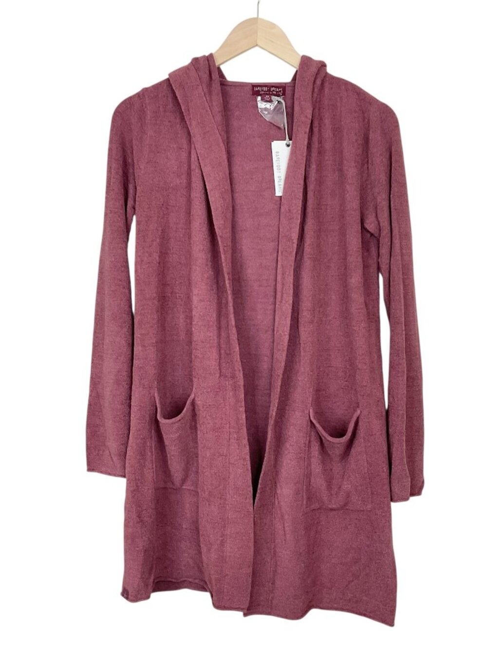 Barefoot Dreams Hooded Resort Cardigan In Berry Size XS